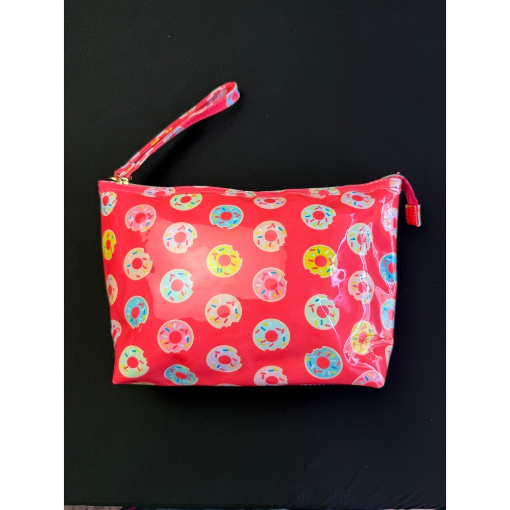 Dabney Lee Pink Donut Print Wristlet Makeup Bag Travel Cosmetic Pouch Toiletry
